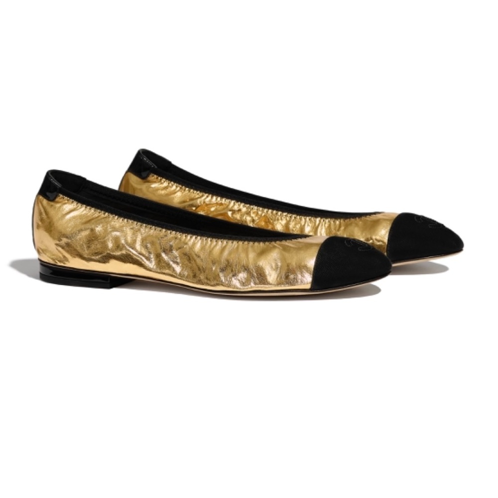 NEW IN BOX Authentic Chanel Gold & Black CC Logo Ballerina Ballet Flats 41.5 - Picture 2 of 14